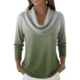 thumbnail image 1 of Women's Sweaters Cowl Neck Ribbed Cuffs Long Sleeve Womens Blouses Soft Knit Gradient Color Womens Tops Casual, 1 of 4