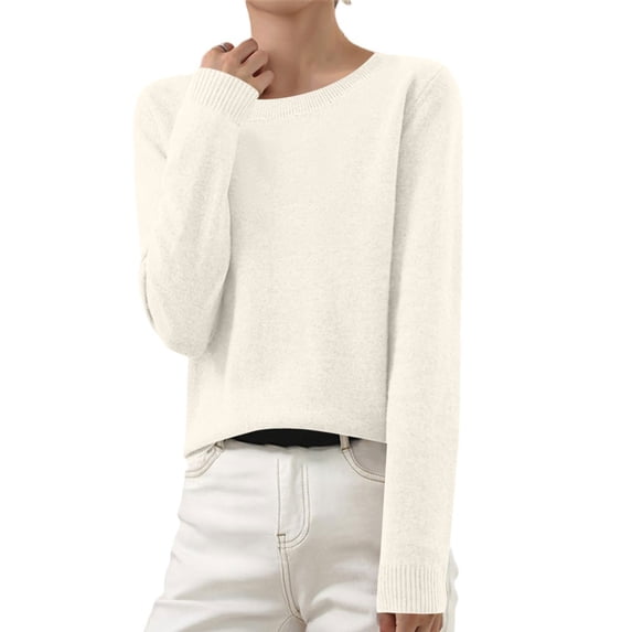 Women's Sweaters Crew Neck Oversized Sweater Coat Long Sleeve Knitted for Fall Winter Casual Wearing Beige XS