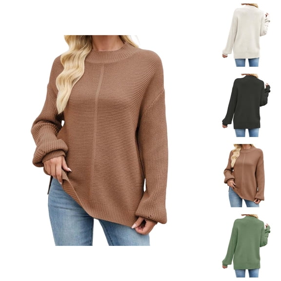 Women's Sweaters Cropped Off Shoulder Pullover Knit Casual Romantic Date Night Style Women's Knit Pullover Sweater Casual Loose Fit Semi High Neck Solid Color Basic Top For Fall Winter Comfort Wear