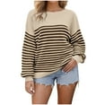 thumbnail image 1 of Women's Sweaters Dropped Shoulders Jumper 2025 New Knit Shirts Stripe Pullover Oversized Clothing Ribbed Cable Knit Tops Casual Relaxed Sweater, 1 of 9