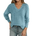 thumbnail image 1 of Women's Sweaters Fall Sweaters for Women Women's Solid Color Fashionable Casual Loose Long Sleeved V Neck Sweatshirt Sweater Top, 1 of 5