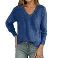thumbnail image 1 of Women's Sweaters Fall Sweaters for Women Women's Solid Color Fashionable Casual Loose Long Sleeved V Neck Sweatshirt Sweater Top, 1 of 5