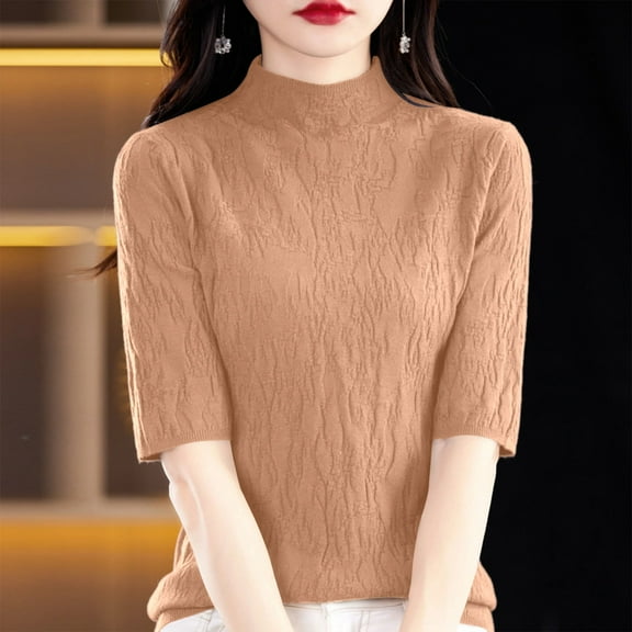 Women's Sweaters Fall Winter Semi High Neck Knitted Pullover Sweater Slim Fit Ribbed Texture Versatile Casual Blouse