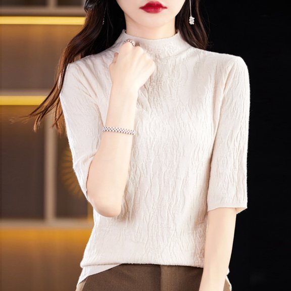 Women's Sweaters Fall Winter Semi High Neck Knitted Pullover Sweater Slim Fit Ribbed Texture Versatile Casual Blouse