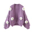 thumbnail image 1 of Women's Sweaters Fashion Casual Open Front Long Sleeve Flower Lantern Sleeve Knitted Cardigan Thick Cardigans Outerwear Coats, 1 of 4