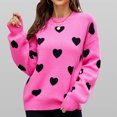 thumbnail image 1 of Women's Sweaters Heart Pink Striped Pullover Knitted Sweater Long Sleeved Round Neck, 1 of 5