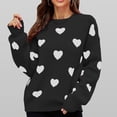 thumbnail image 1 of Women's Sweaters Heart Pink Striped Pullover Knitted Sweater Long Sleeved Round Neck, 1 of 5