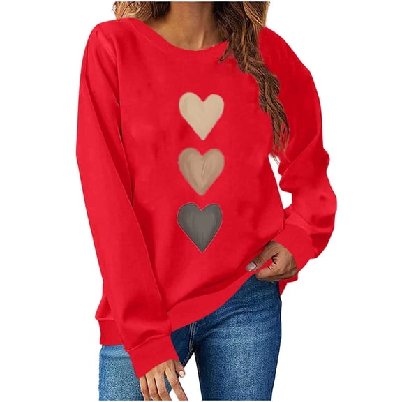 Women's Sweaters Heart Printed Trendy Long Sleeve Drop Shoulder Knitted Sweaters Loose Casual Crew Neck Love Cute Sweatshirts Comfy Soft Valentines Outfits
