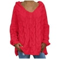 thumbnail image 1 of Women's Sweaters Hoodies Pullover V Neck Long Sleeves Tops Plus Size Chunky Cable Knitwear Casual Loose Jumper Blouses, 1 of 8