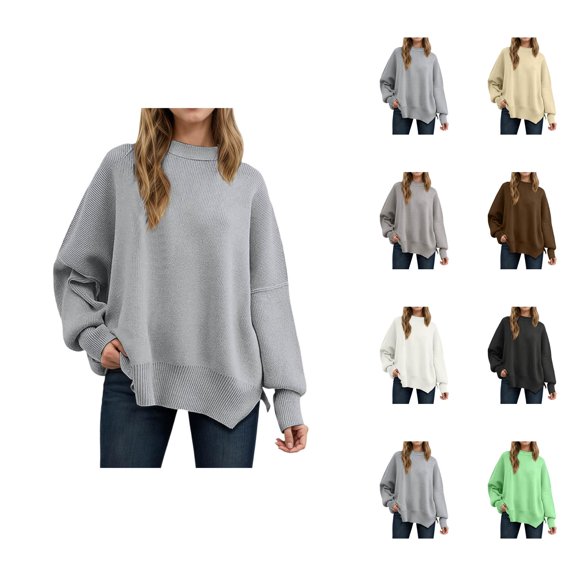Women's Sweaters Knit Pullover Casual Dark Academia Winter Professional Wear Oversized Sweater Long Sleeve Tunic Top Soft Comfortable Fall Fashion Loose Fit Round Neck Split Hem