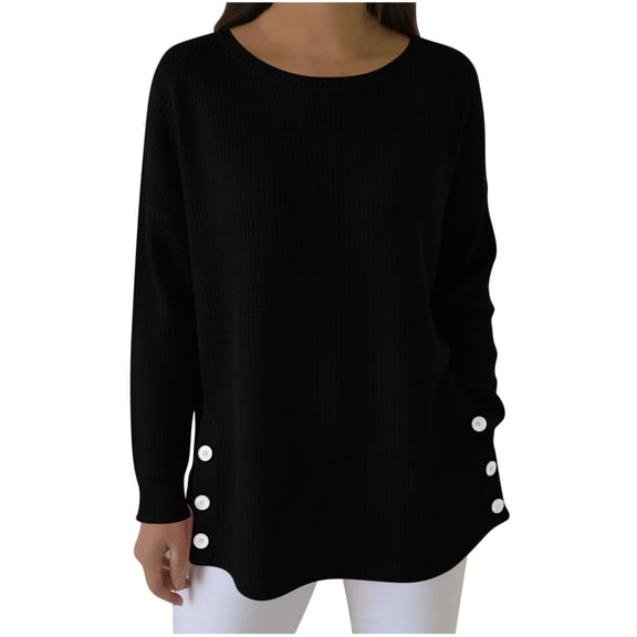 Women's Sweaters Knit Side Button,Loose Fall Fashion Trendy Casual Pullover Tops, fall causual sweatshirts