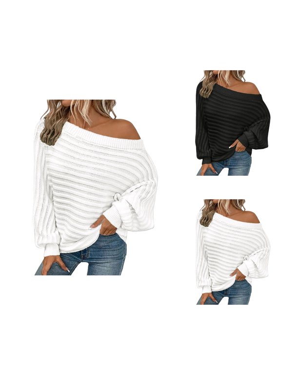 Women’s Sweaters, Lapel One-Line Shoulder Solid Knit Pullover Top for Casual Comfort and Everyday Use