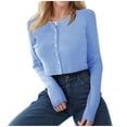 thumbnail image 1 of Women's Sweaters Light Solid Color Round Neck Long Sleeve Button Ribbed Knit Cardigan Cropped Casual Outerwear, 1 of 8