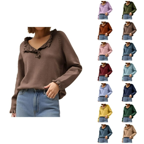 Women's Sweaters Lightweight Cardigan Knit Casual Trendy Summer Vacation Top Autumn And Winter Women's Knitting New Casual Long Sleeve Button Ruffle Pullover Sweater