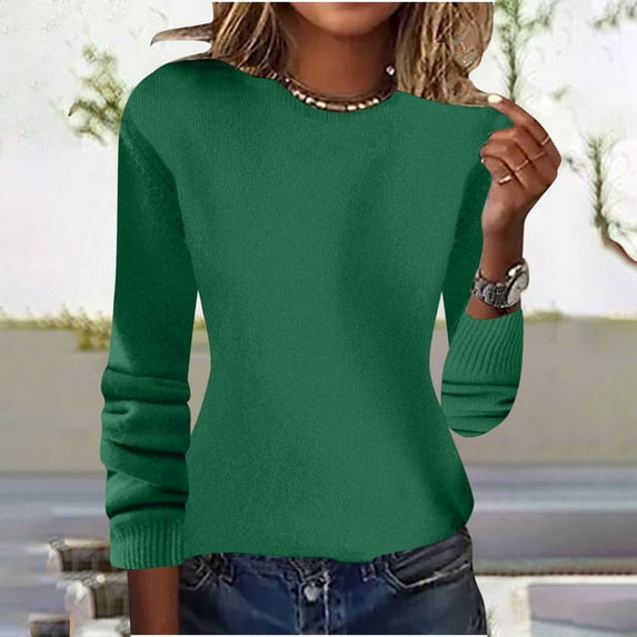 Women's Sweaters Lightweight Red Solid Color Round Neck Pullover Knitted Sweater Long Sleeved Inner And Outer Base Shirt Top