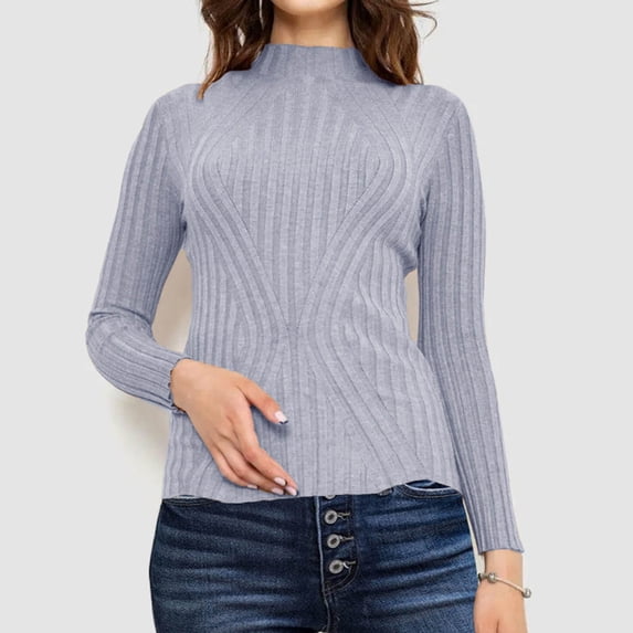 Women's Sweaters Lightweight Under $10 Casual Round Neck Long Sleeves Solid Color Base Knitted Sweater