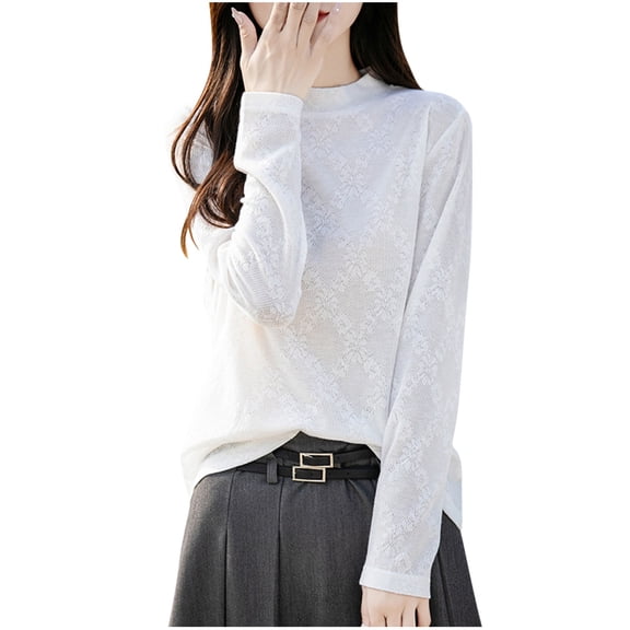 Women's Sweaters Mock Neck Long Sleeve Knitted Graphic Fall Winter Fashion Casual Pullover Sweater Tops (S, White)