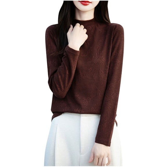 Women's Sweaters Mock Neck Long Sleeve Knitted Graphic Fall Winter Fashion Casual Pullover Sweater Tops (XXL, Coffee)