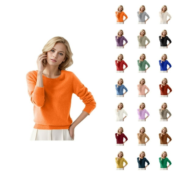 Women's Sweaters Off Shoulder Pullover Knit Cropped Casual Romantic Date Night Outfit Women's Round Neck Pullover Sweater Solid Color Long Sleeves