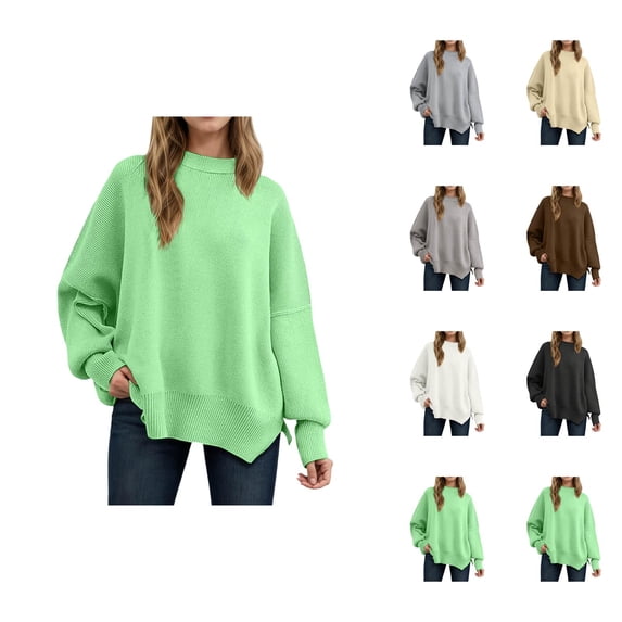 Women's Sweaters Oversized Cardigan Casual Knit Trendy Fall Outfit Sweater Long Sleeve Pullover Tunic Top Soft Comfortable Winter Fashion Loose Fit Round Neck Split Hem