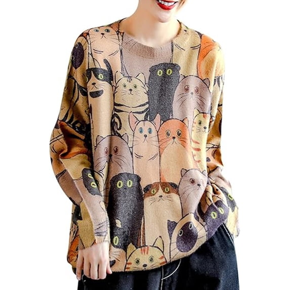 Women's Sweaters Oversized Knitted Sweaters Long Sleeve Vintage Graphic Crew Neck Loose Pullover Tops Fall Sweater OTHER 1XL