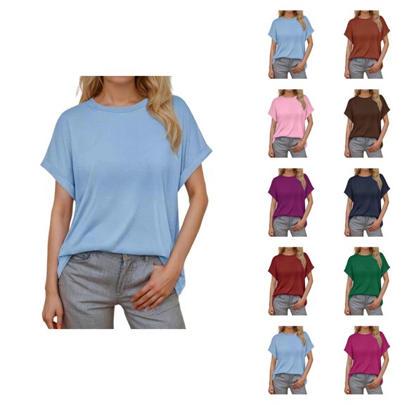 Women's Sweaters Pullover Hoodie Casual Oversized Knit Fall School Clothing Women's Europe And The United States Border Spring And Summer New Round Neck Casual Solid Color Short Sleeve Loose T Shirt