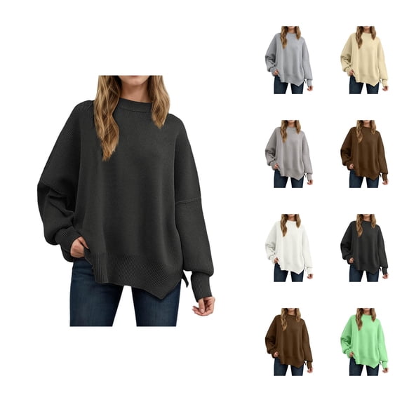 Women's Sweaters Pullover Long Sleeve Casual Professional Business Top Oversized Knit Sweater Tunic Soft Comfortable Winter Fall Fashion Loose Fit Round Neck Split Hem