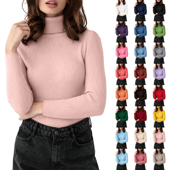 Women's Sweaters Ribbed Turtleneck Slim Fit Solid Basic Long Sleeve Tops for Layering Knitwear Casual Spring Fitted Y2K Outfits