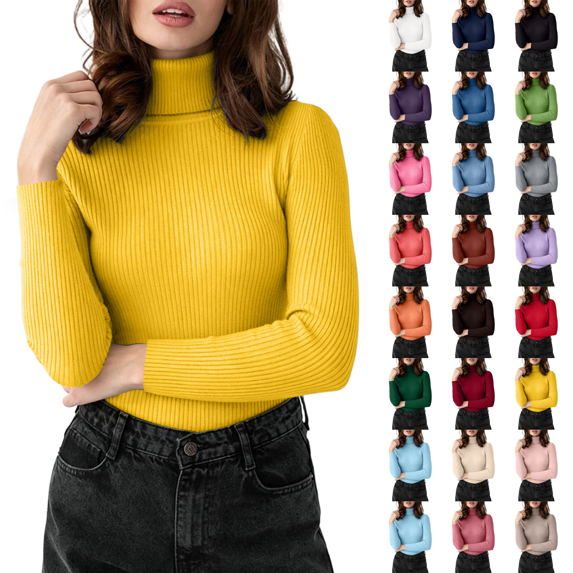 Women's Sweaters Ribbed Turtleneck Slim Fit Solid Basic Long Sleeve Tops for Layering Knitwear Casual Spring Fitted Y2K Outfits