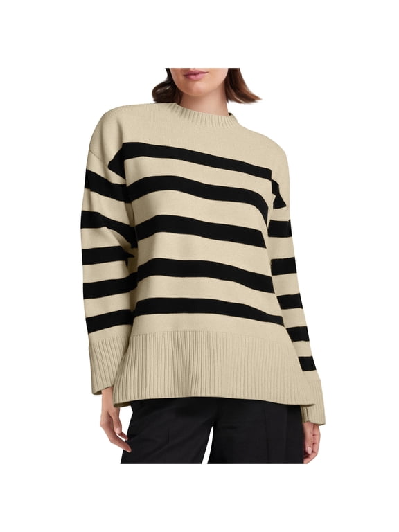 Women's Sweaters Sevevn Women's Striped Sweater Round Neck Long Sleeve Winter Loose Knitted Top