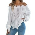thumbnail image 1 of Women's Sweaters Off the Shoulder Crochet Tassel Sweater Hollow Cable Knit Jumper Pullover 2025 Trendy Shirts Fashion Sexy Tops Beach Vacation Cruise Outfits, 1 of 7
