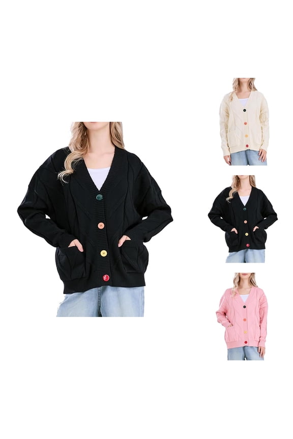 Women’s Sweaters, Slouchy Cardigan Jacket Style Short Sweater Coat Loose Fit Top for Casual Layering