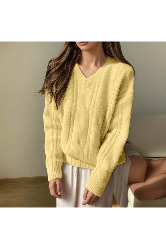 Women's Sweaters Soft Knit Sweater Oversized Pullover Cozy Yarn Top Casual Comfortable Winter Fall Fashion