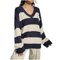thumbnail image 1 of Women's Sweaters Striped Multicolor Long Sleeved Round Neck Pullover Knitted Sweater Top, 1 of 5