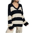 thumbnail image 1 of Women's Sweaters Striped Multicolor Long Sleeved Round Neck Pullover Knitted Sweater Top, 1 of 5