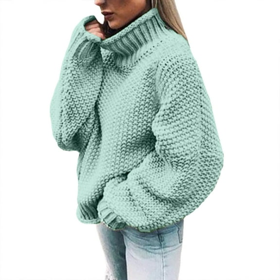 Women's Sweaters Trendy Batwing Sleeve Turtleneck Knitted Long Sleeve Plus Size Fall Outerwear,Mint Green,M