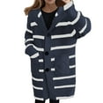 thumbnail image 1 of Women's Sweaters Trendy Fall Winter Striped Knit Long Cardigan Hooded Blouses for Women,Grey,S, 1 of 4