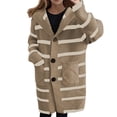 thumbnail image 1 of Women's Sweaters Trendy Fall Winter Striped Knit Long Cardigan Hooded Blouses for Women,Khaki,L, 1 of 4