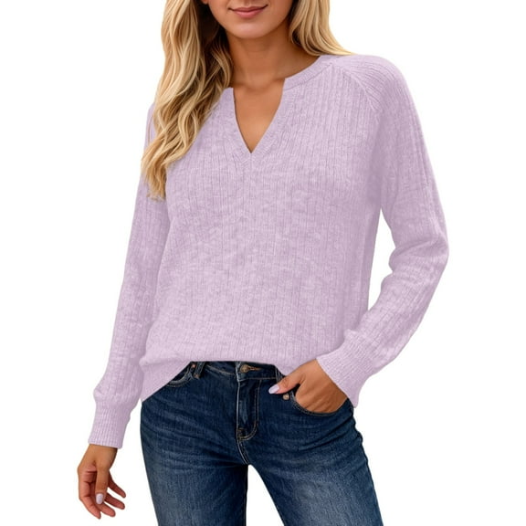 Women's Sweaters Trendy Pullover Long Sleeve Knit Soft V Neck Fall Fashion