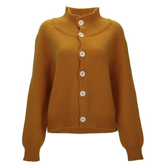Women's Sweaters Trendy Turtleneck Knitted Button Long Sleeve Pullover Fall Tops Winter Clothes,Orange,One Size