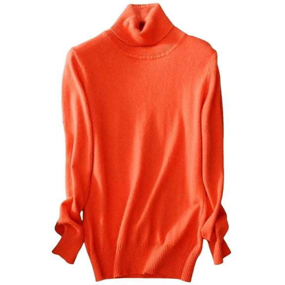Women's Sweaters Turtleneck Knit Sweaters Long Sleeve Solid Color Basic Shirt Tops Fall Sweater Orange M
