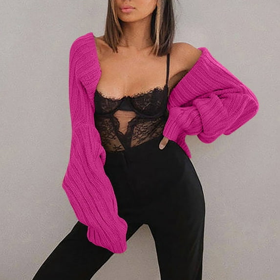 Women's Sweaters Under $10 Lightweight Cardigan Solid Color Super Short Long Sleeve Sweater Jacket