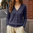 thumbnail image 1 of Women's Sweaters Women's Long Sleeve Cardigan Sweaters Button Up V Neck Knit Tops Fall Fashion Travel Clothes Church Outfits Cozy SweatersEarly Fall Fashion Must Haves navy blue L, 1 of 5