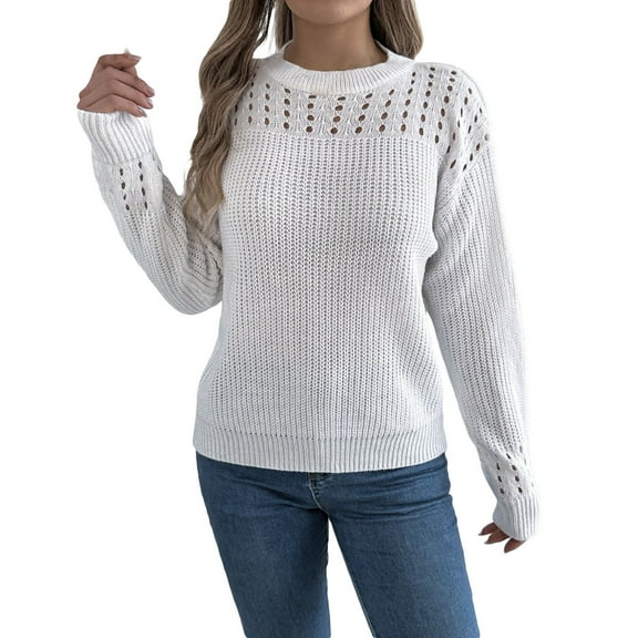 Women's Sweaters Women's Tops 2025 Casual Solid Color Hollow Out Long Sleeved Pullover Sweater for Women's Wear