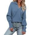 thumbnail image 1 of Women's Sweaters Women's Tops Womens Long Sleeve Tops Lapel Knit Shirt Pullover Sweater Jumper Tops Sweater Casual Warm Sweater, 1 of 5