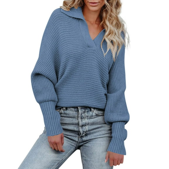 Women's Sweaters Women's Tops Womens Long Sleeve Tops Lapel Knit Shirt Pullover Sweater Jumper Tops Sweater Casual Warm Sweater