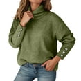 thumbnail image 1 of Women's Sweaters Womens Fall Tops Solid Color Scarf Collar Long Sleeve Pullover Sweater Top Button Detail Knitted Fall Winter Warm Casual Blouse Tunic, 1 of 8