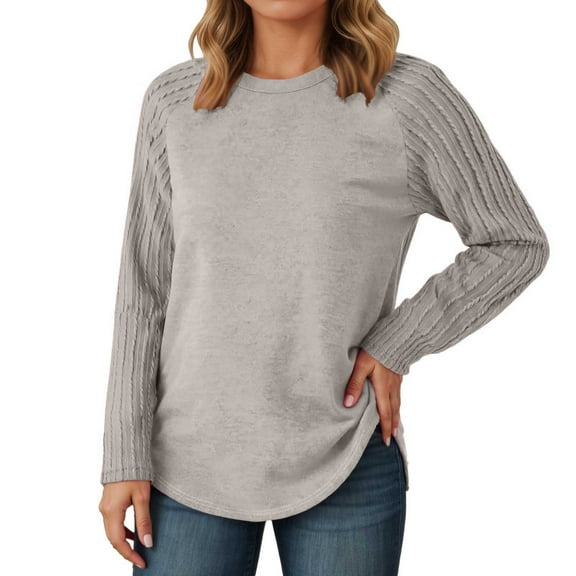 Women's Sweaters Womens Fall Tops Stylish Pullover Sweater With Round Neck Long Sleeve for Autumn Winter Fashion