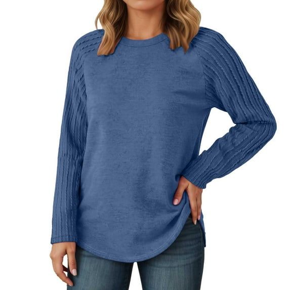 Women's Sweaters Womens Fall Tops Stylish Pullover Sweater With Round Neck Long Sleeve for Autumn Winter Fashion