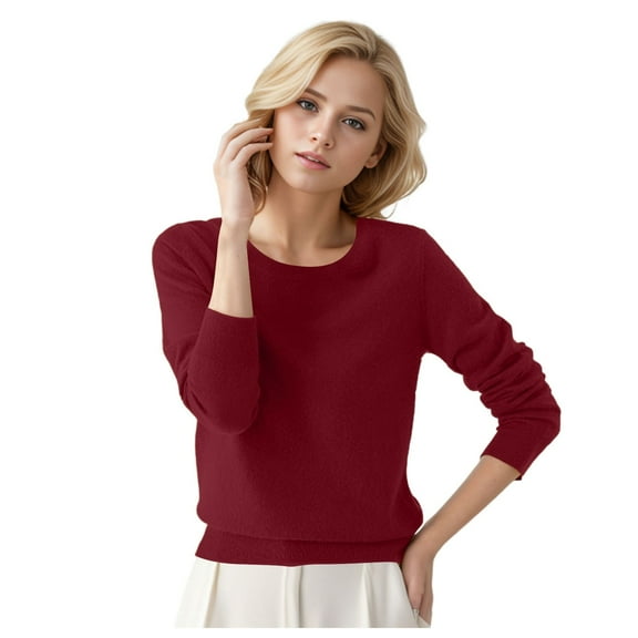Women's Sweaters Womens Fall Tops Women's Round Neck Pullover Sweater Solid Color Long Sleeves